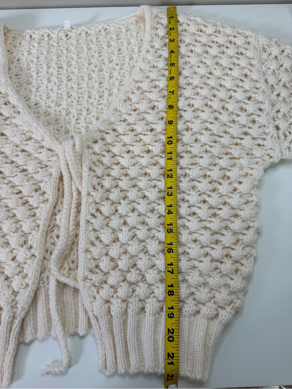 En Creme | Chunky Knit Tie Front Balloon Sleeve Cardigan | Cream | S/M - Picture 7 of 10